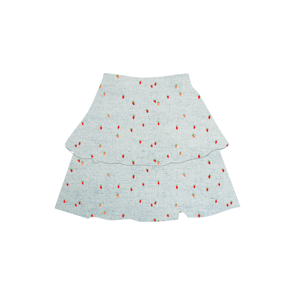 The Denim Tiered Skirt- Berry Red