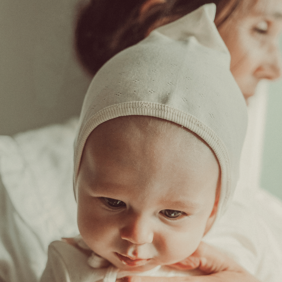 The Pointelle Pixie Bonnet - Oatmilk