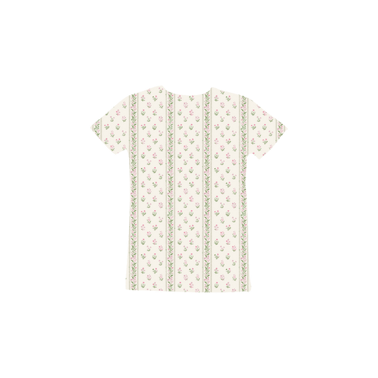 The Printed Short Sleeve Tee - Lux Pink Pointelle