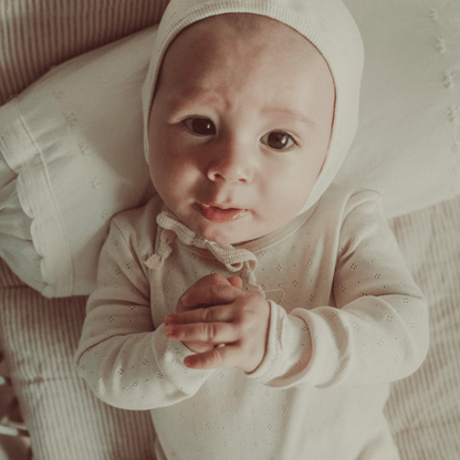 The Pointelle Pixie Bonnet - Oatmilk