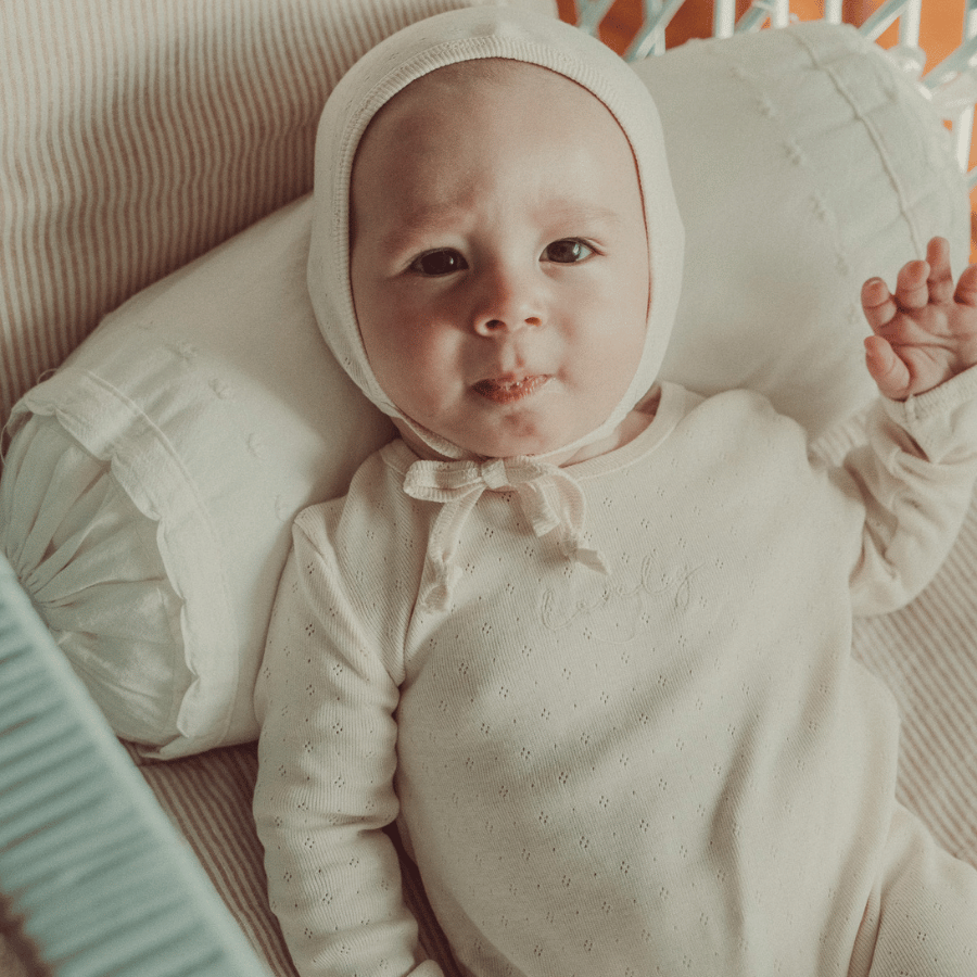 The Pointelle Pixie Bonnet - Oatmilk