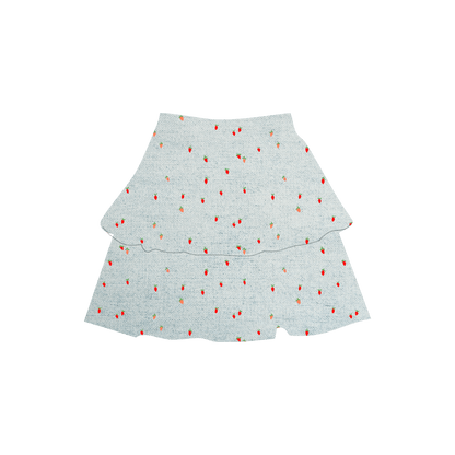 The Denim Tiered Skirt- Berry Red